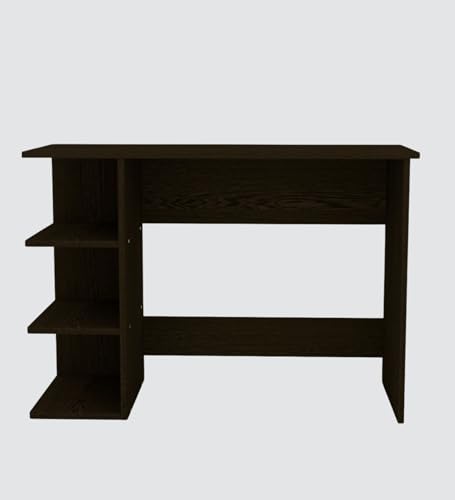 Image of Modern Compact Study Desk with 3 Side Shelves, Space-Saving Home Office Table, Dark Brown Wood Finish, 103x72x40 cm
