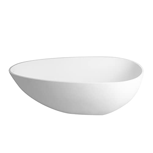 Bathtub Freestanding Modern Oval Whirlpool - Trend 59 Inch Glossy White Acrylic Stand Alone Soaker Hot Tub Built-In Overflow & Drain For Bathroom (White) #TOP2