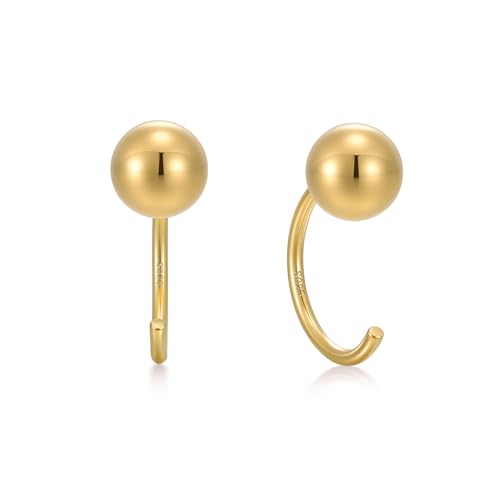 Image of CHIC & ARTSY 925 Sterling Silver Half Hoop Earrings for Women, Small Huggie Hoops Set with Ball Bar Star Moon Cross & Pearl, Lightweight Comfort Fit Everyday & Sleep Earrings