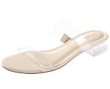 Ankis Women Clear Heels Sandals - Clear Sandals 1 Inch Heels for Women Low Chunky Block Heels Comfortable Two Strap Open Toe Flat Sandals Shoe for Dressy Wedding Summer