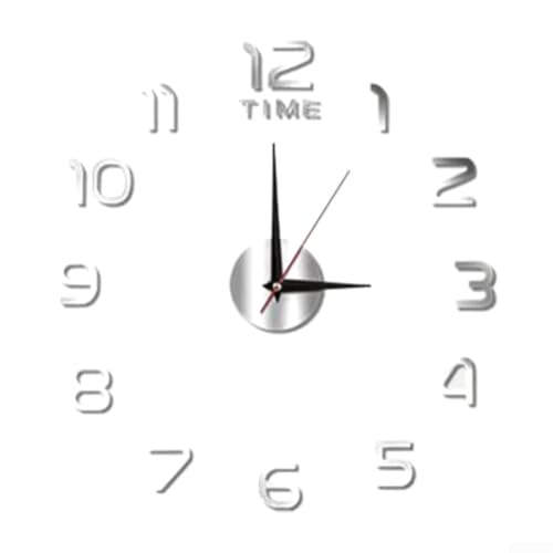 Rackumic Reloj de pared sin marco, diseño adhesivo para sala de estar, dormitorio, comedor, oficina, tienda, hotel, hogar, para decoración de pared, diámetro ajustable de 20 a 40 cm (plateado)
