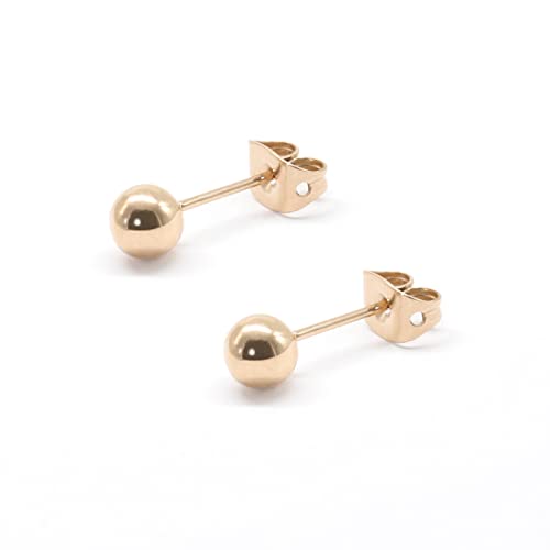 Artskin Women Stud Earrings Girls Titanium Earrings Hypoallergenic Classic 3mm Rose Gold Plated Round Ball Men Earrings for Sensitive Ears