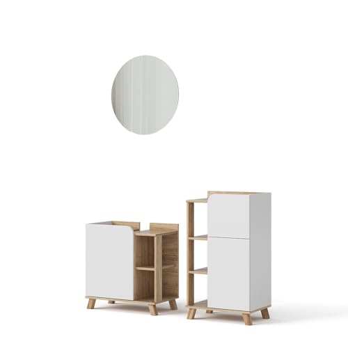 Vicco Set di mobili da bagno Karen, Sonoma/Bianco, 3 parti, con mobile midi
