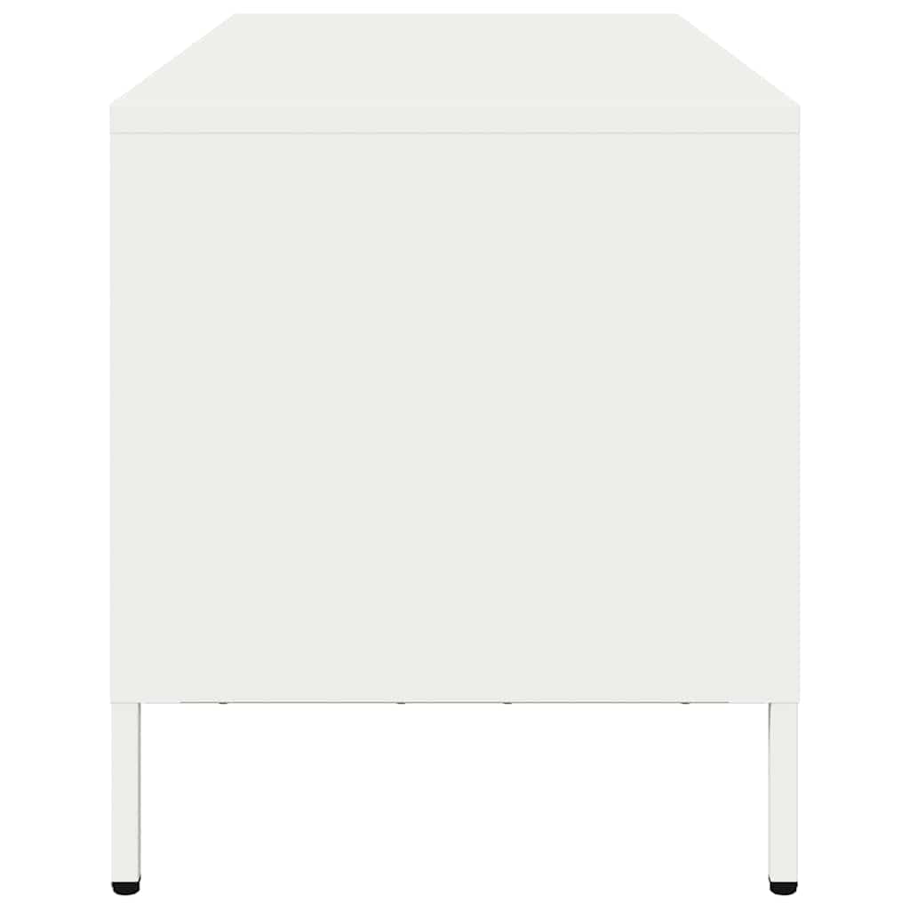 TV-Schrank Weiß, 101,5x39x43,5 cm Kaltgewalzter Stahl, Industrial Design, Modernes Media Center für Wohnzimmer und Schlafzimmer, mit Stauraum