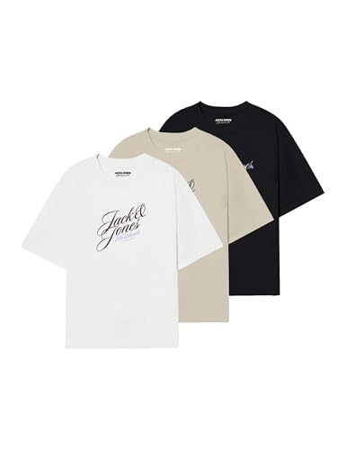 JACK & JONES Tee SS Crew Neck FST 3pk MP Jorinwood Lot de 3 t-Shirts à col Rond, Blanc éclatant, XS Hommes