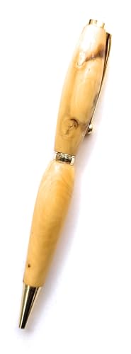 Stylo bille unique fait main en France en bois de citronnier naturel et finitions dorées