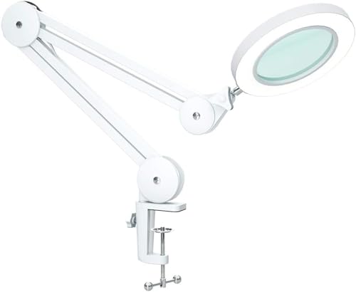 Beyamz LED Lupenleuchte, Arbeitsplatzlampe, 5 Dioptrien Lupe mit Licht - mit Klemme, Schwenkarm, Dimmbar, 3 Farbmodi, 105-mm Glaslinse - Lupe zum Lesen, Basteln - 5-fache Vergrößerung