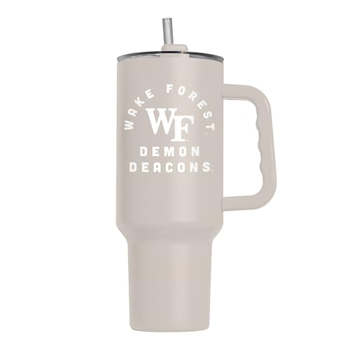 Image of Logo Brands NCAA Wake Forest Demon Deacons Sand 40 oz Tumbler with Handle - Stylish Everyday Use Powder Coated-Stainless Steel with Straw- Keeps Cold For Hours