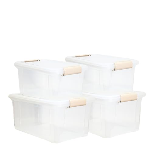 Aufbewahrungsboxen mit Deckel 5L und 9L, Plastik Boxen stapelboxen transparent mit Klickverschluss, Lebensmittelecht stapelbar & HLKauf-Block (2x 5Liter & 2x 9Liter & 1x HLKauf-Block)