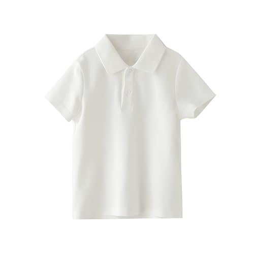 Smivibe Boys' 100% Midweight Cotton Polo Shirt School Uniform T-Shirt for Ages 4-15 Years Comfortable Summer Top for Children White 14-15 Years