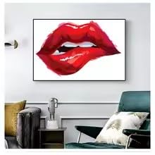 Toile minimaliste lèvres rouges KEMEIQI pour habiller un grand mur vide salon
