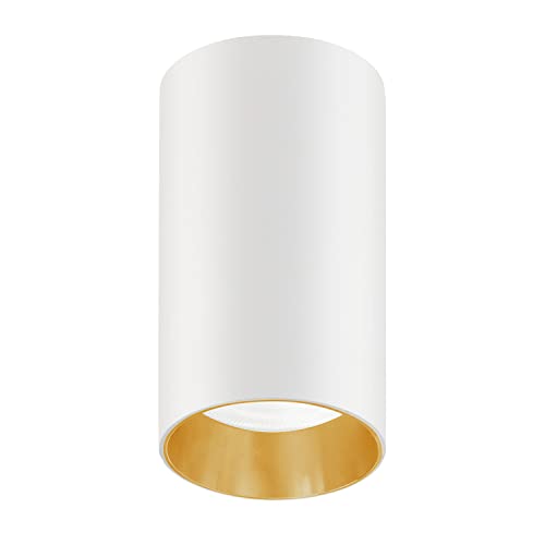 Maclean MCE458 Ceiling Spotlight Cover Round Tube Surface Mounted Luminaire Led Halogen Light GU10 (White/Gold)