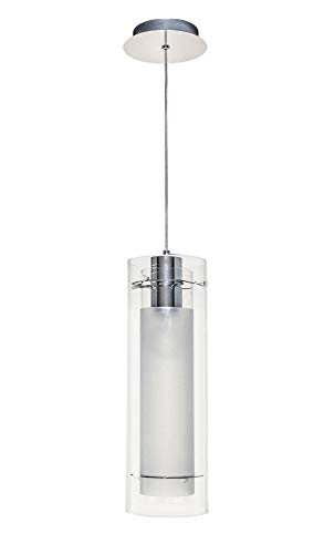 Black Friday - 80% OFF ET2 E22000-10 Frost Clear/White Glass Cylinder Mini Pendant Ceiling Lighting, 1-Light 50 Watt, 15"H x 6"W, Chrome