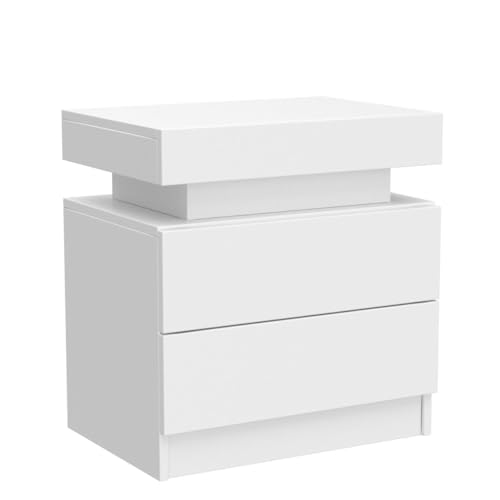 I-Aplus A02-1*2 Nightstand Set Of 2 Led Nightstand With 2 Drawers, Bedside Table With Drawers For Bedroom Furniture, Side Bed Table With Led Light, White thumb #4