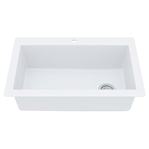 Karran QT-670 Drop-In Quartz Composite 33 in. 1-Hole Single Bowl Kitchen Sink in White Karran QT 670 Drop In Quartz Composite 33 in 1 Hole Single Bowl Kitchen Sink in White