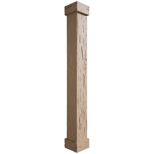 Ekena Millwork COLUPC10X048STUF Pecky Cypress Endurathane Faux Wood Non-Tapered Square Column Wrap w/Standard Capital & Base Rustic Columns, 10"W x 4'H