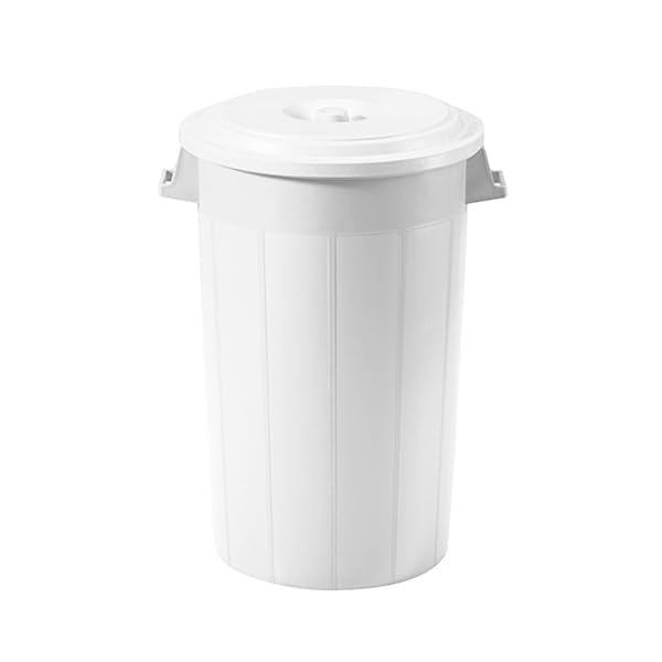 Bidone portarifiuti BIANCO con coperchio antirandagismo industriale 100 litri pattumiera CON MANICI giardino locali commerciali