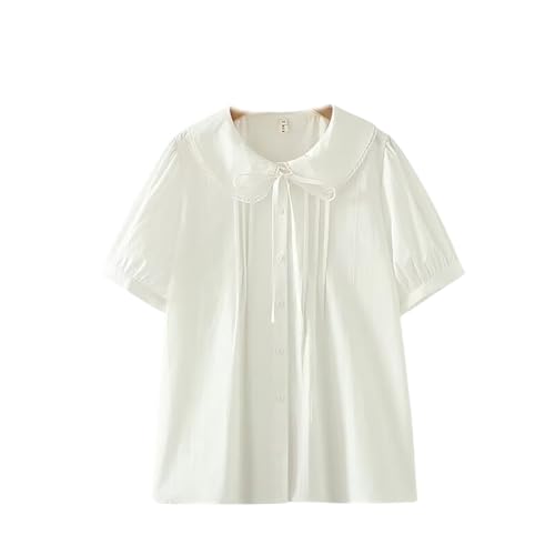 BAIMORE Teen Girls Japanese Style Preppy Doll Collar Tie Front Pleated Button Short Sleeve Shirt
