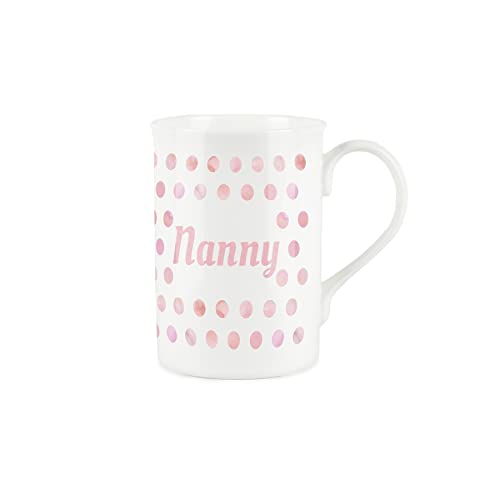 Purely Home Pink Polka Dots Spots Nanny Mug - Fine Bone China Gift/Present Mug for Nanny, Pink,white