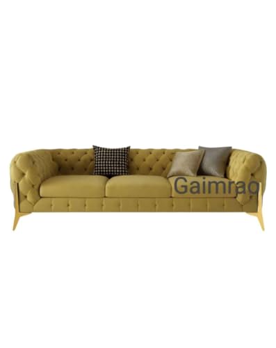 Image of 4 Seater Sofa Set Modern Classic Chesterfield Style Fabric Velvet with Pillows for Living Room, Bedroom and Office and Hallway (3+1+OTTO Mehdi FC)