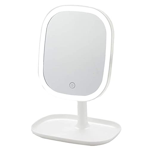 WYUYIWH Espejo de maquillaje espejo de maquillaje espejo de maquillaje LED de escritorio con luz espejo de tocador portátil luz portátil maquillaje pequeño espejo espejo cosmético (color: blanco