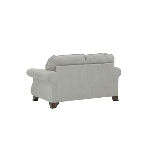 Image of Royaloak Amber Fabric Sofa 2 Seater | Soft Grey Upholstery with Thick Cushions | Designer Wooden Arm Panels and Wood Finish Skirting Legs | 2 Seater Sofa with Super Soft Cushions for Comfort