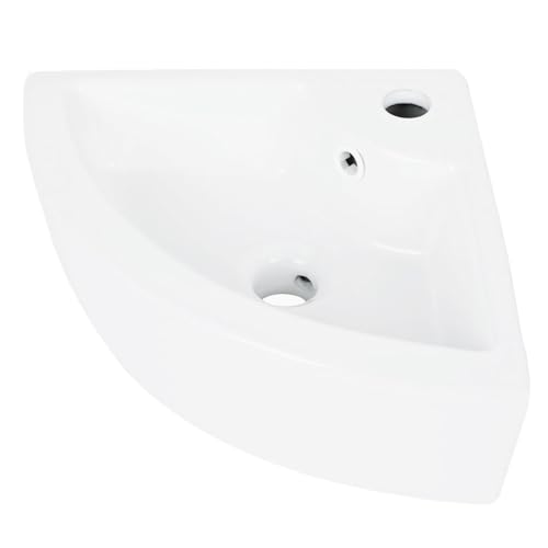 Fregaderos de baño de cerámica blanca, fregadero de 43.2 x 33.0 cm, con forma de triángulo, sobre encimera, fregadero de baño pequeño para montaje en pared (sin grifo ni drenaje)