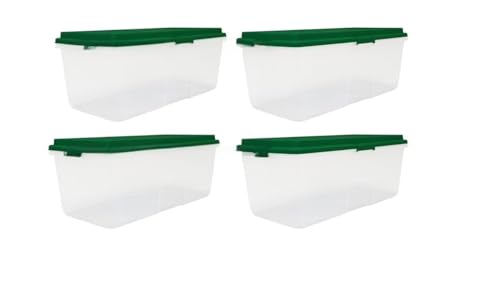 Image of Christmas 113 Quart Storage Bins with Lids, Clear Plastic Latched Storage Container with Red Hi-Rise Lid (Set of 4) (Green)