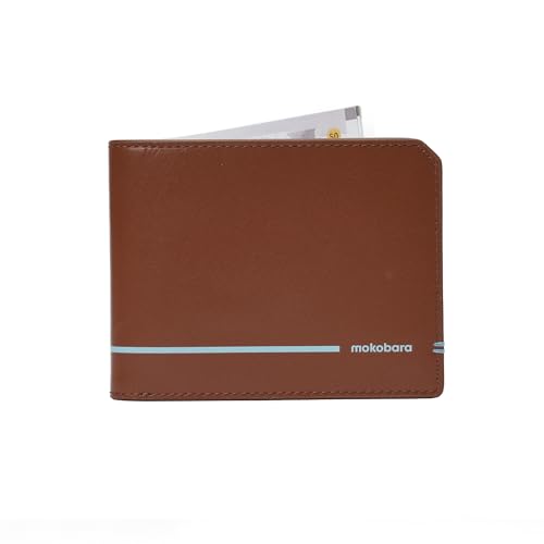 Image of MOKOBARA Stash Slim Bifold Wallet for Men | Monostriped | Genuine Leather | RFID Protected | Holds Up to 6 Cards | Single Currency Compartment | Tan Lines (Tan)