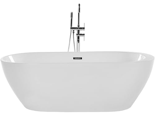 Baignoire Moderne Autoportante Ovale en Acrylique avec Système Trop-Plein 170 x 80 cm Blanche Nevis