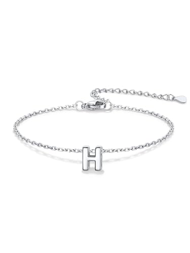 U7 Personalized Initial Bracelet for Women Silver H Letter Charm Bracelet Adjustable Chain 6.3"+2" Name Jewelry Gift