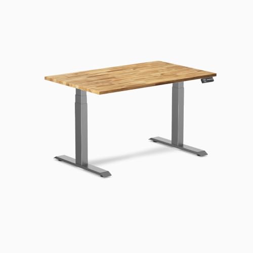 Image of Desky Dual Hardwood Sit Stand Desk Acacia 48 inch Space Gray