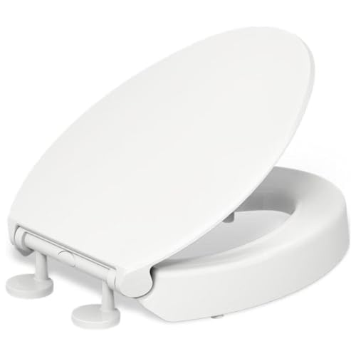 KOHLER 25875-0 Hyten 3' Height, Elevated Soft Close Elongated Toilet Seat, Contoured Seat with Grip-Tight Bumpers, Quick-Attach Hardware, No Slam Toilet Seat, White