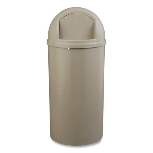 Image of Rubbermaid Commercial Products Marshal Classic Container Round Trash Can 25 Gallons Beige Outdoor for Parks /College Campuses /Outdoor Shopping Malls