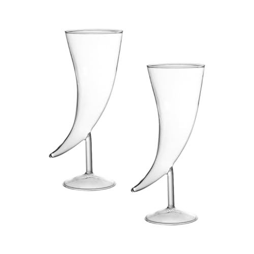 SUPVOX Copas de Cóctel de Vidrio Creativas en Forma de Cuerno, Set de 2 Piezas Pequeñas 19.5x7.2x7 Cm, Vaso Multifunción para Vino, Whisky y Fiestas, Diseño Moderno para Reuniones y