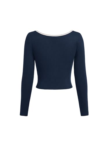 SweatyRocks Girl's Long Sleeve Crop Tops Bow Square Neck Pullover Ruched Shirt Slim Fit Going Out Top2