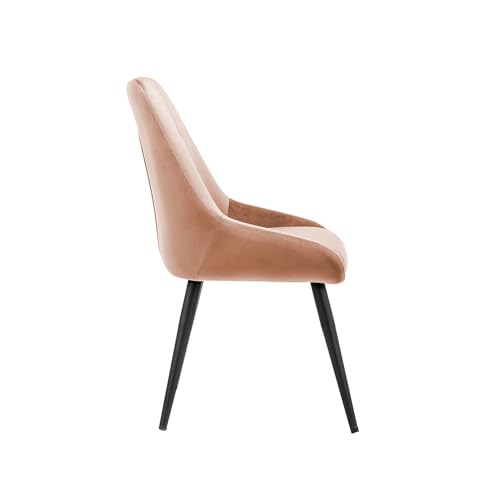 Image of Finch Fox Morris Velvet Dining Chair for Living Room, Bedroom, Home Office with Black Metal Legs in Peach Color