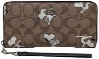 レディース財布レザー 長財布スヌーピープリントシグネチャー ピーナッツ コラボ スヌーピー ウッドストック プリント リストレット ロング ジップ アラウンド (C4596) [並行輸入品]