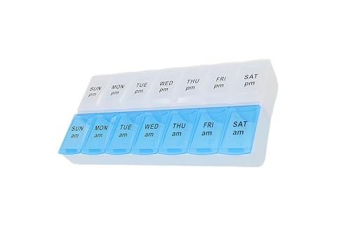 Image of 7 Day Weekly Pill AM PM Organizer, ShysTech Large Pill Case Pill Box for Pills /Vitamin /Supplements /Medication (Blue /White)