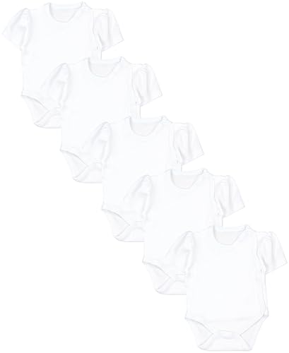 TupTam Baby Body Mädchen 5er Set – Kurzarm Wickelbody aus Baumwolle mit Print, Atmungsaktiv und Hautfreundlich, Farbe: Uni Weiß, Größe: 62