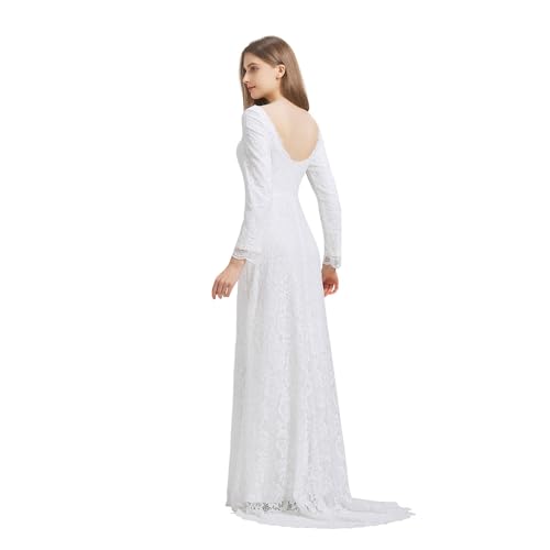 Women's Backless Lace Bridal Wedding Dresses with Long Sleeves PWD1003