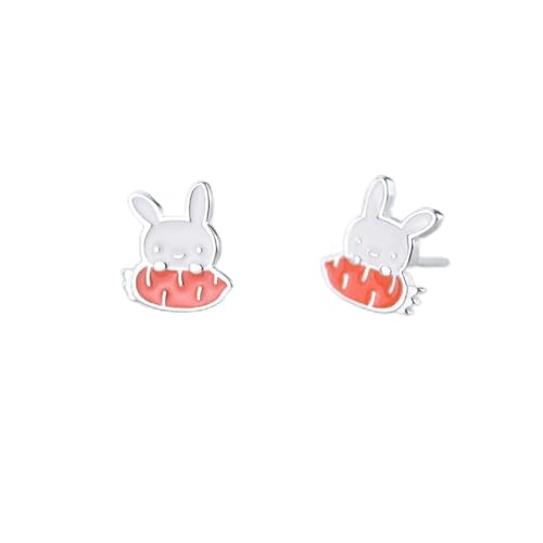 Boucles d'oreilles lapin en argent 925 avec carotte pour enfant et fillette