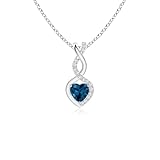 ANGARA Collar de plata de ley natural con topacio azul de Londres en forma de corazón y oro macizo de 14 quilates, para mujeres y niñas, con cadena de 45,7 cm, regalo para ella con piedra, Oro blanco
