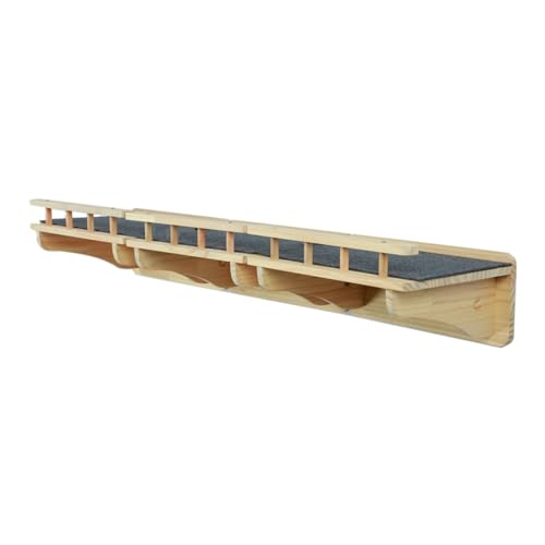 SHENGOCASE 47.2 x 11.8 Natural Solid Wood Wall Mounted Cat Shelves Superhighway Walkway Balcony with Guardrail Wall Furniture Steps Stairs Perch