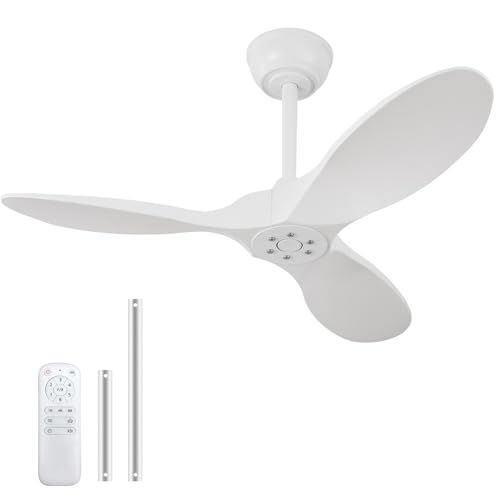 OMYU 36 inch Ceiling Fan No Light,Remote Control and Quiet DC Motor,Reversible,Indoor Outdoor Ceiling Fan for Bedroom Dining Room Porch Patio,3 ABS Blades Modern Ceiling Fans without Light White