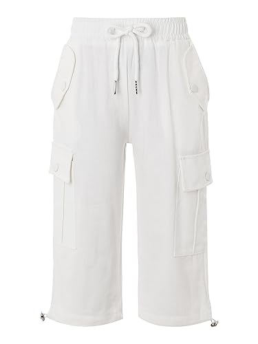 JEATHA Kids Boys Girls Cargo Pants Casual Drawstring Joggers Solid Color Capris Trousers with Pockets