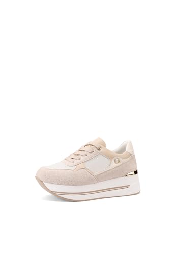 QUEEN HELENA Zapatillas de deporte con plataforma con cuña Casual Mujer X32-20, beige, 41 EU
