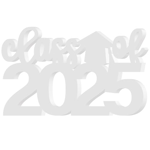 Class of 2025 Sign Graduation Decorations 2025 Senior Photo Booth Props for Photoshoot 2025 Grad Centerpieces for Table Decor, Class of 2025 Letter Word Sign for Grad Party Supplies - White