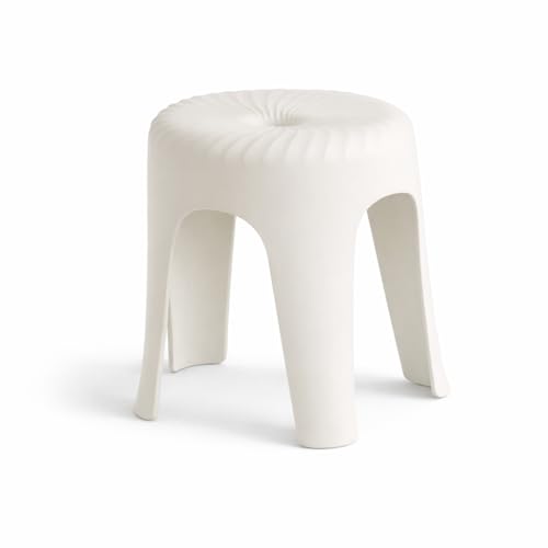 Image of Plastic Stool for Home & Bathroom | Strong & Durable Anti-Slip Stool | Modern Matte Finish | Multipurpose Daily Use Stool (Off-White /Cream)