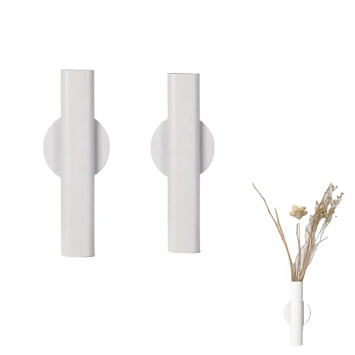 Tyatiyzn 2 Stuks Vase Mural en Métal, Tube à Fleurs Suspendu Auto-Adhésif, Sèches Support à Plantes,Blanc pour La Décoration, du Salon et De à Coucher